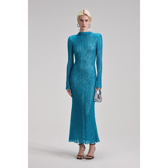 Self-Portrait Beaded Blue Maxi‎ Dress US Size 2 - Picture 1 of 4